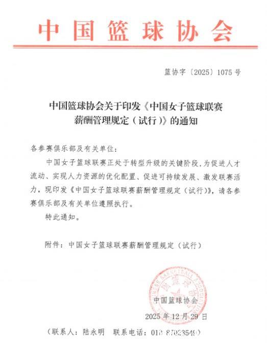 WCBA设立工资帽 下赛季正式执行